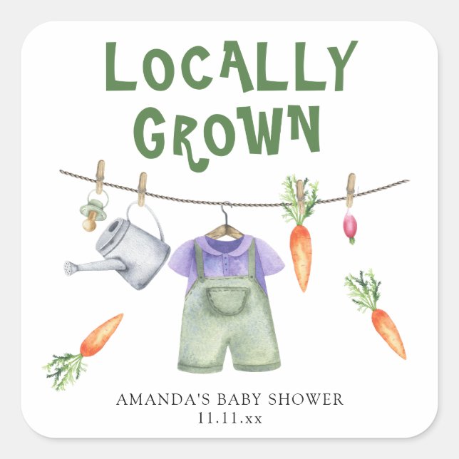 Locally grown vegetables watercolor baby shower  square sticker (Front)