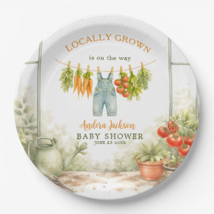 Locally Grown Veggie Clothesline Baby Shower Paper Plate