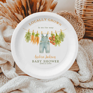 Locally Grown Veggie Clothesline Garden Baby Showe Paper Plate