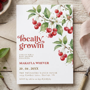 Locally Grown Watercolor Cherry Baby Shower Invitation