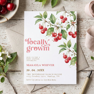 Locally Grown Watercolor Cherry Fruit Baby Shower Invitation