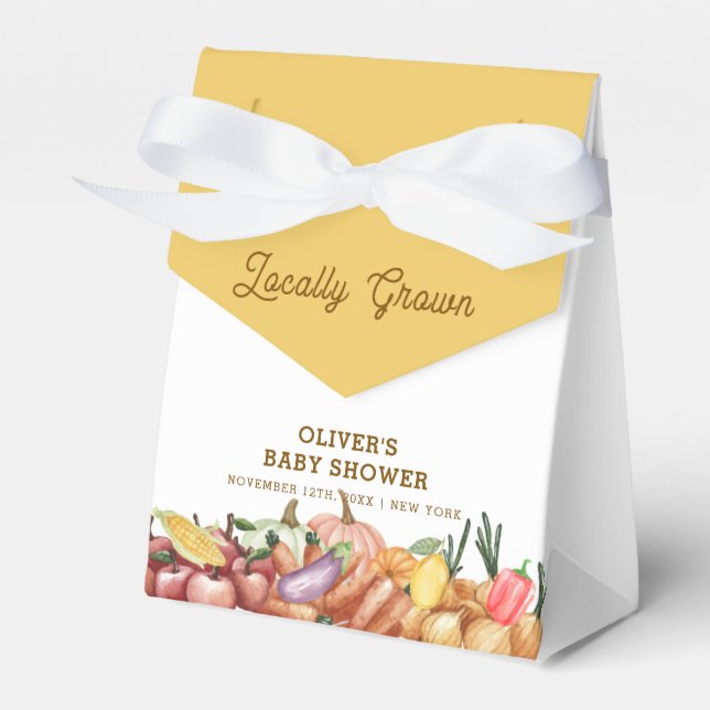 Locally Grown Watercolor Veggie Fruits Baby Shower Favour Box (Front Side)
