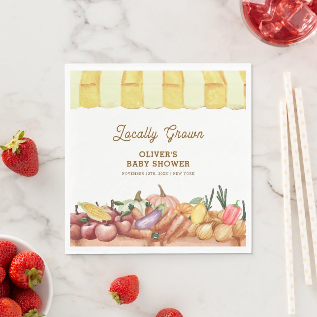 Locally Grown Watercolor Veggie Fruits Baby Shower Napkin (Insitu)