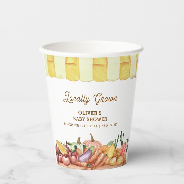 Locally Grown Watercolor Veggie Fruits Baby Shower Paper Cups (Front)