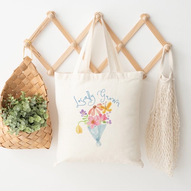 Locally Grown Whimsical Watercolor Bouquet Tote Bag (Creator Uploaded)