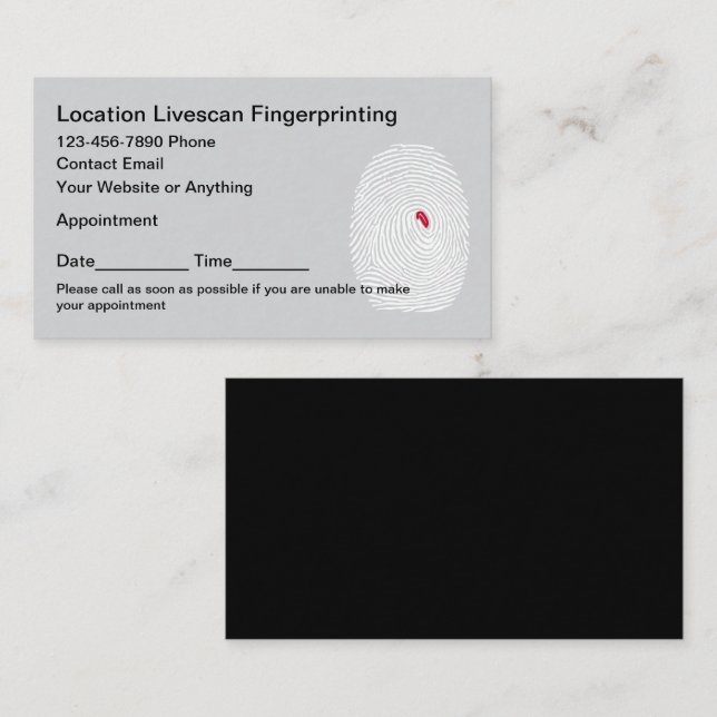 Location Mobile Fingerprinting Services Appointment Card (Front/Back)