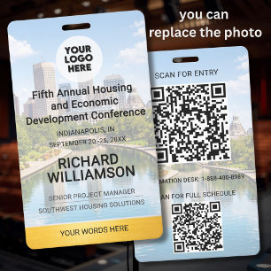 Location Replaceable Photo QR Logo Conference  ID Badge