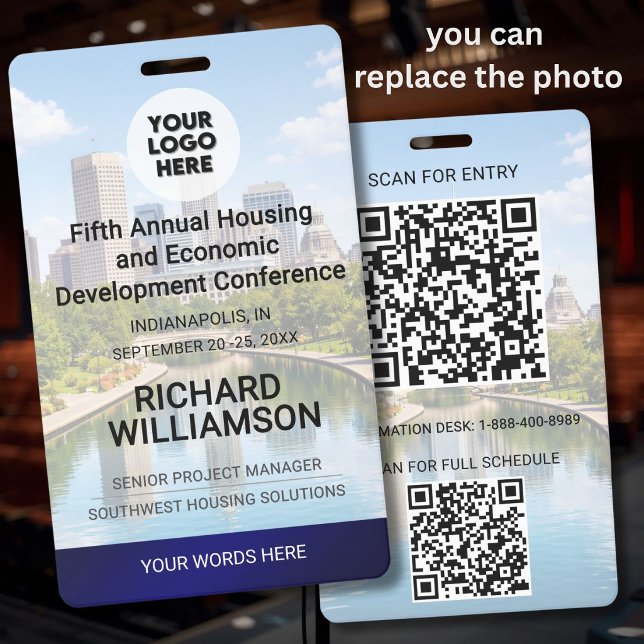 Location Replaceable Photo QR Logo Conference  ID Badge (Creator Uploaded)