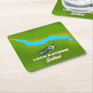 Loch katrine scotland travel poster square paper coaster