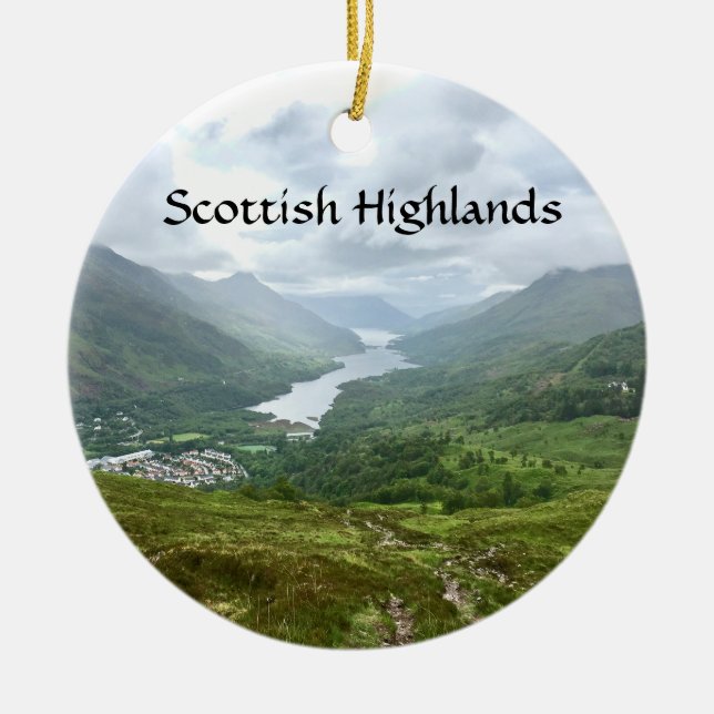Loch Leven Landscape in Scottish Highlands Ceramic Tree Decoration (Front)