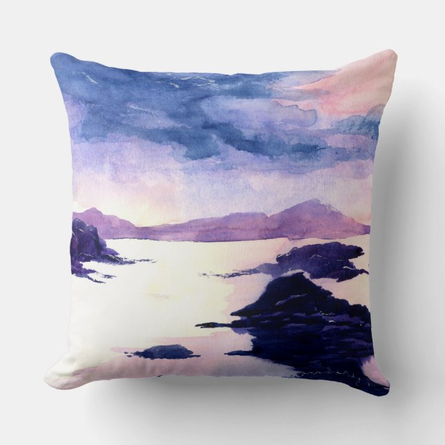 Loch Lomond Purple Watercolour Landscape Cushion (Front)