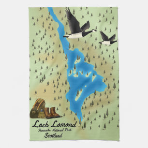 Loch Lomond,Trossachs, Scotland map Tea Towel