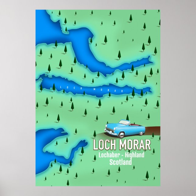 Loch Morar Lochaber Highland Scotland map Poster (Front)