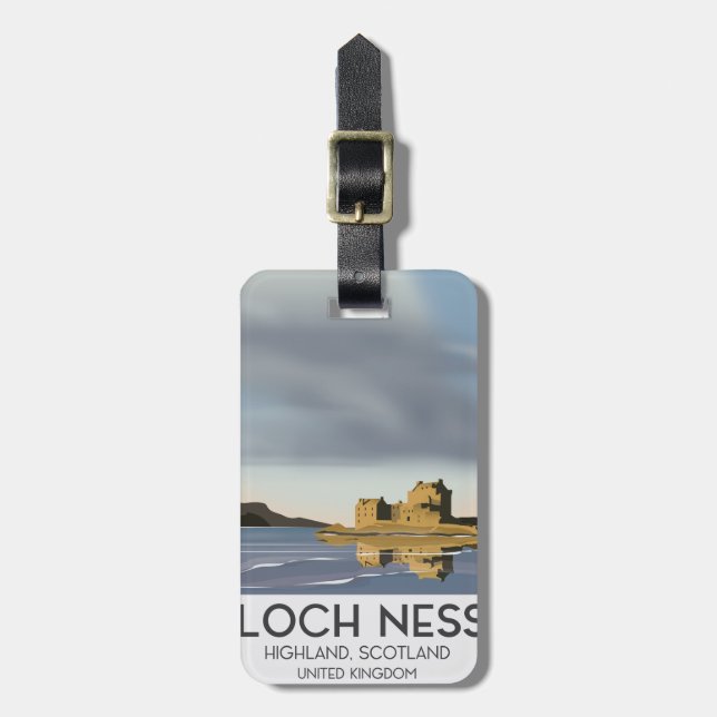 Loch Ness, Highlands, Scotland travel poster Luggage Tag (Front Vertical)