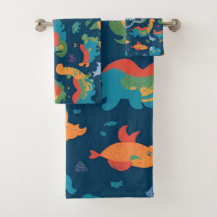 Loch Ness Monster Rainbow Colorful Pattern Bath Towel Set