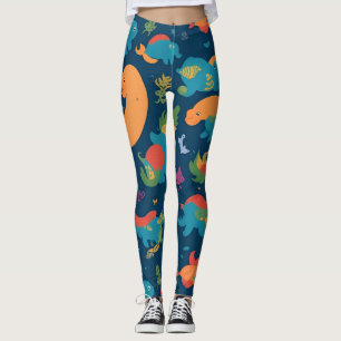 Loch Ness Monster Rainbow Colorful Pattern Leggings