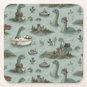 Loch Ness Monster Square Paper Coaster