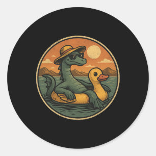 Loch Ness Monster Summer Vacation Float Retro Grap Classic Round Sticker