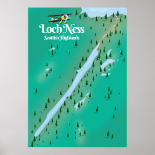 Loch Ness Scottish Highlands travel map Poster