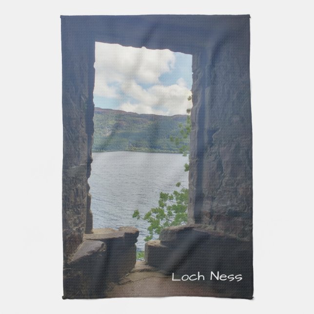 Loch Ness seen from Urquhart Castle Tea Towel (Vertical)