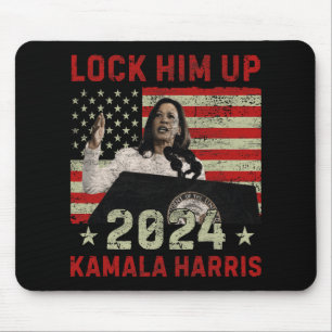 Lock Him Up Kamala Harris 2024 Us Flag Democratic Mouse Pad