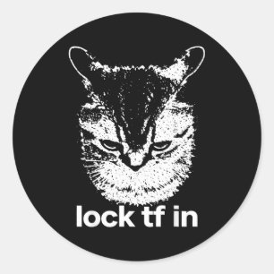 Lock tf in cat focus mindset meme style classic round sticker