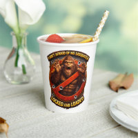 Locked and loaded Sasquatch hunting club paper cup