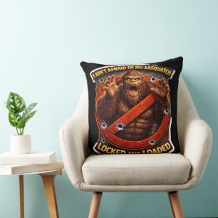 Locked and loaded Sasquatch hunting club throw pil Cushion