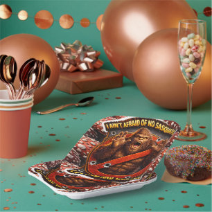 Locked and loaded Sasquatch rectangular party plat Paper Plate