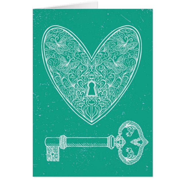 Locked Heart and Key on Emerald Green Background (Front)