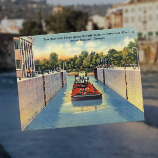 Locks on Savannah River in Augusta GA Historic Postcard