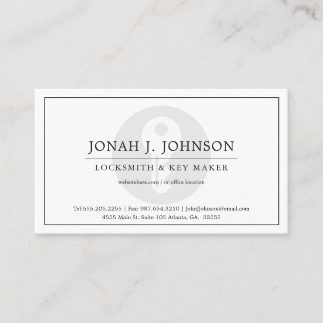 Locksmith & Keymaker | Minimal Key Symbol  Business Card (Front)
