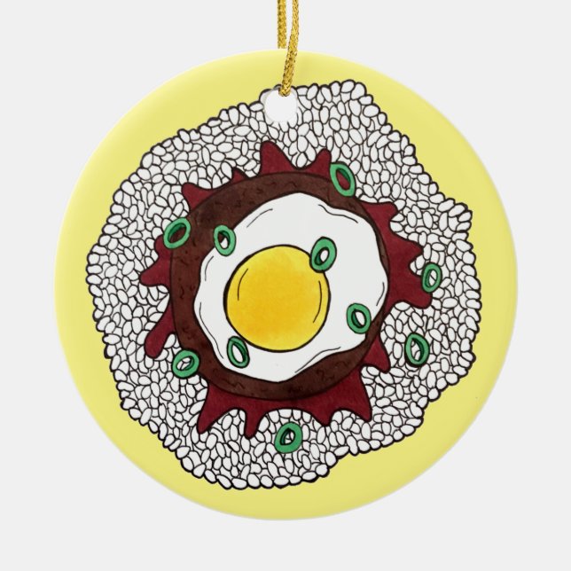 Loco Moco Hawaiian Cuisine Food Rice Hamburger Egg Ceramic Tree Decoration (Front)