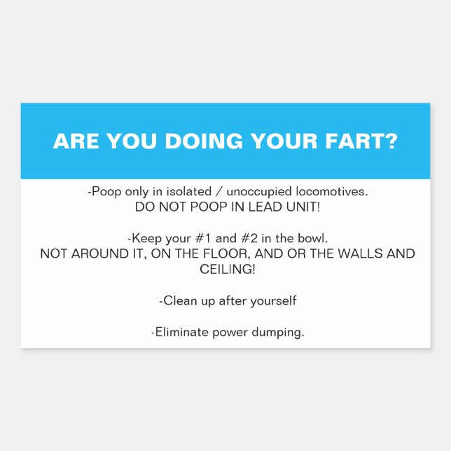 Locomotive bathroom etiquette rectangular sticker (Front)