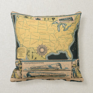 Locomotive Map of the United States Cushion