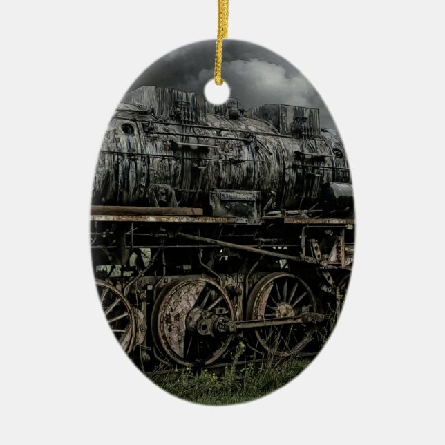 locomotive steam engine train rail railway ceramic tree decoration (Front)