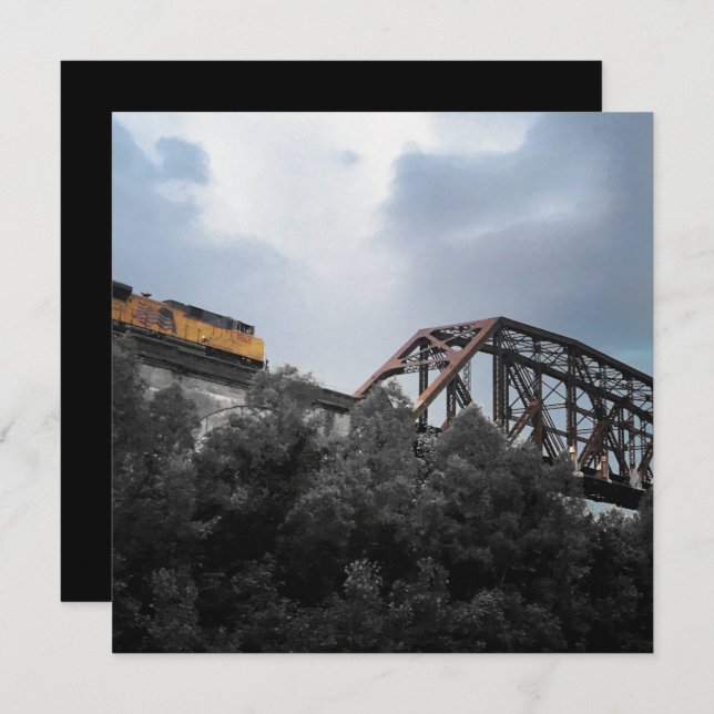locomotive train crossing thebes bridge invitation (Front/Back)