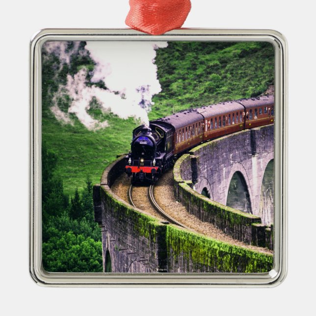 Locomotive Train on Bridge Metal Tree Decoration (Front)