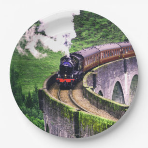 Locomotive Train on Bridge Paper Plate