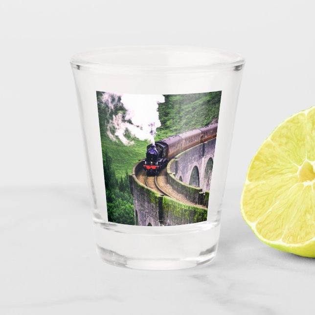 Locomotive Train on Bridge Shot Glass (Front)
