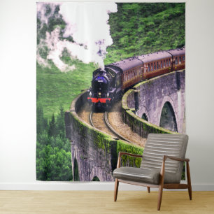 Locomotive Train on Bridge Tapestry