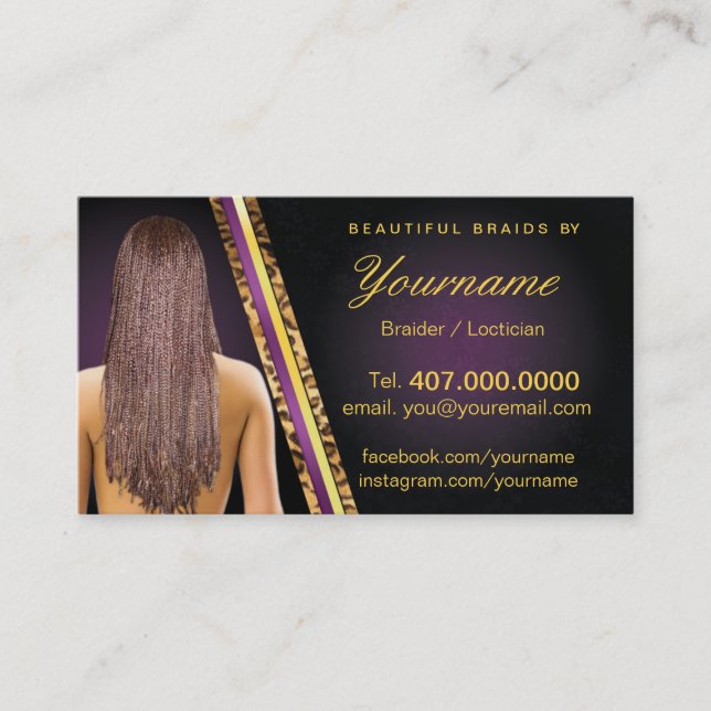 Loctician Hair Braider Salon Braids Business Card (Front)