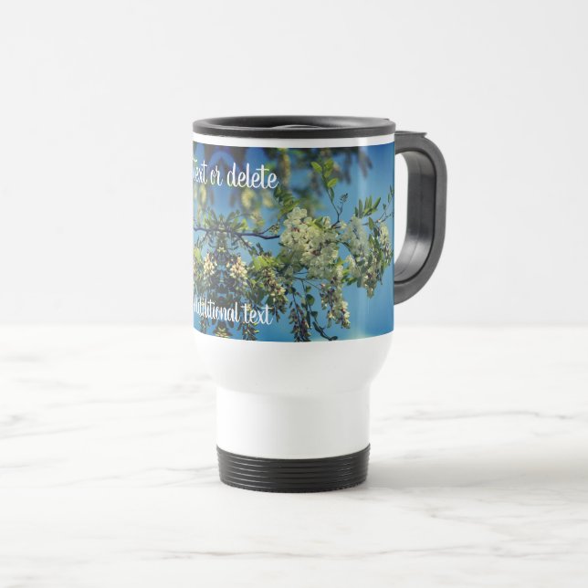 Locust Flower Blossoms Personalised  Travel Mug (Front Right)