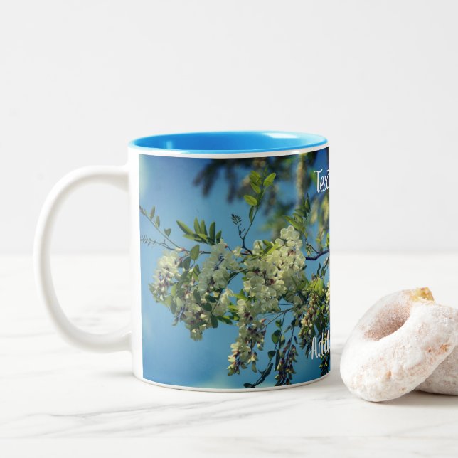 Locust Flower Blossoms Personalised  Two-Tone Coffee Mug (With Donut)