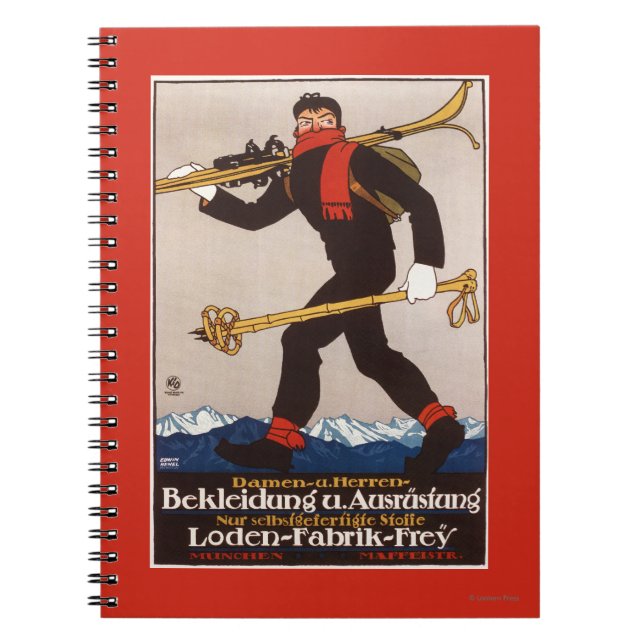 Loden Ski Clothes Skiing Advertisement Poster Spiral Notebook (Front)