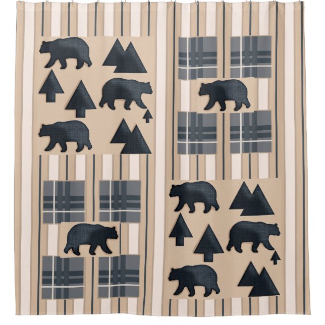 Lodge Bears/ Black Bears Shower Curtain (Front)