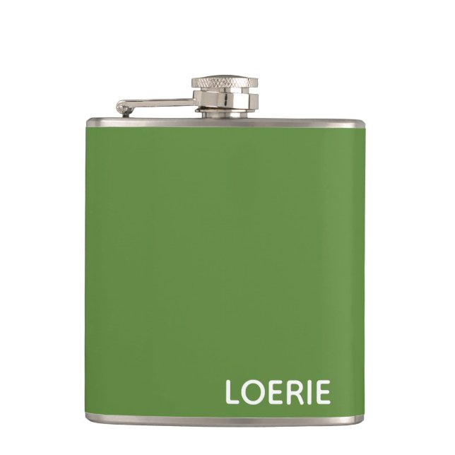 Loerie green colour name hip flask (Front)