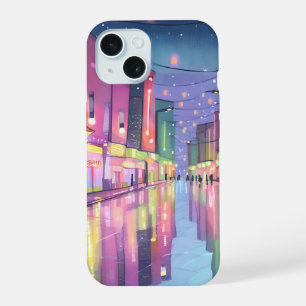Lofi City Night Lights Colourful Watercolor iPhone 15 Case