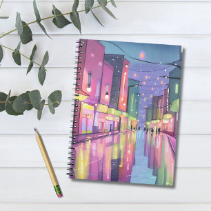 Lofi City Night Lights Colourful Watercolor Notebook
