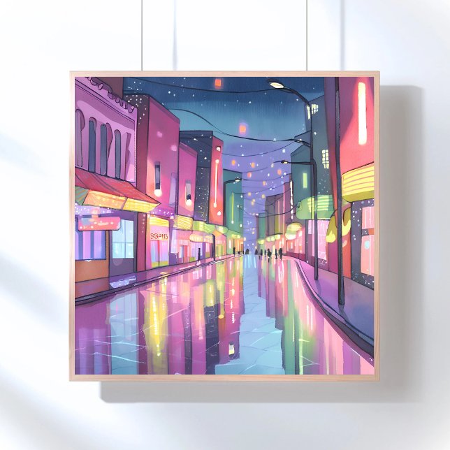 Lofi City Night Lights | Colourful Watercolor Poster (Creator Uploaded)